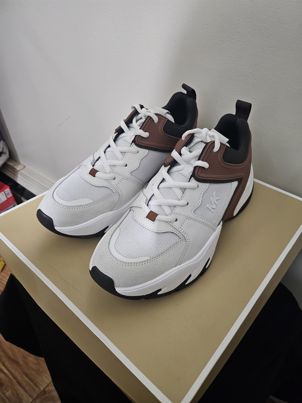 Michael Kors Men's White and Brown Chunky Athletic Sneakers